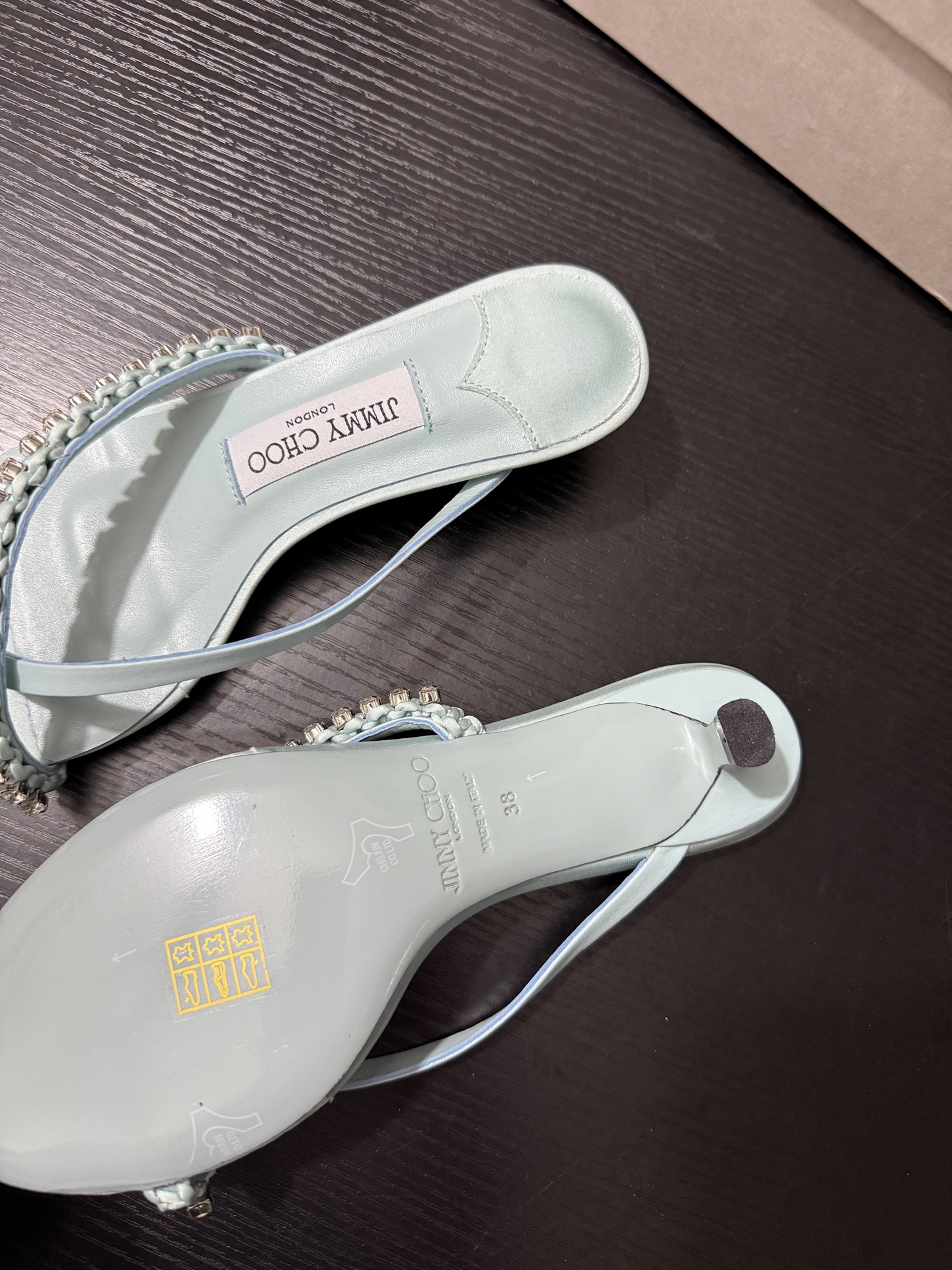 JIMMY CHOO JC  水晶 夹脚高跟 人字拖鞋 女士休闲鞋  女款 3.5CM 浅碧绿B5 DILA35GZM 