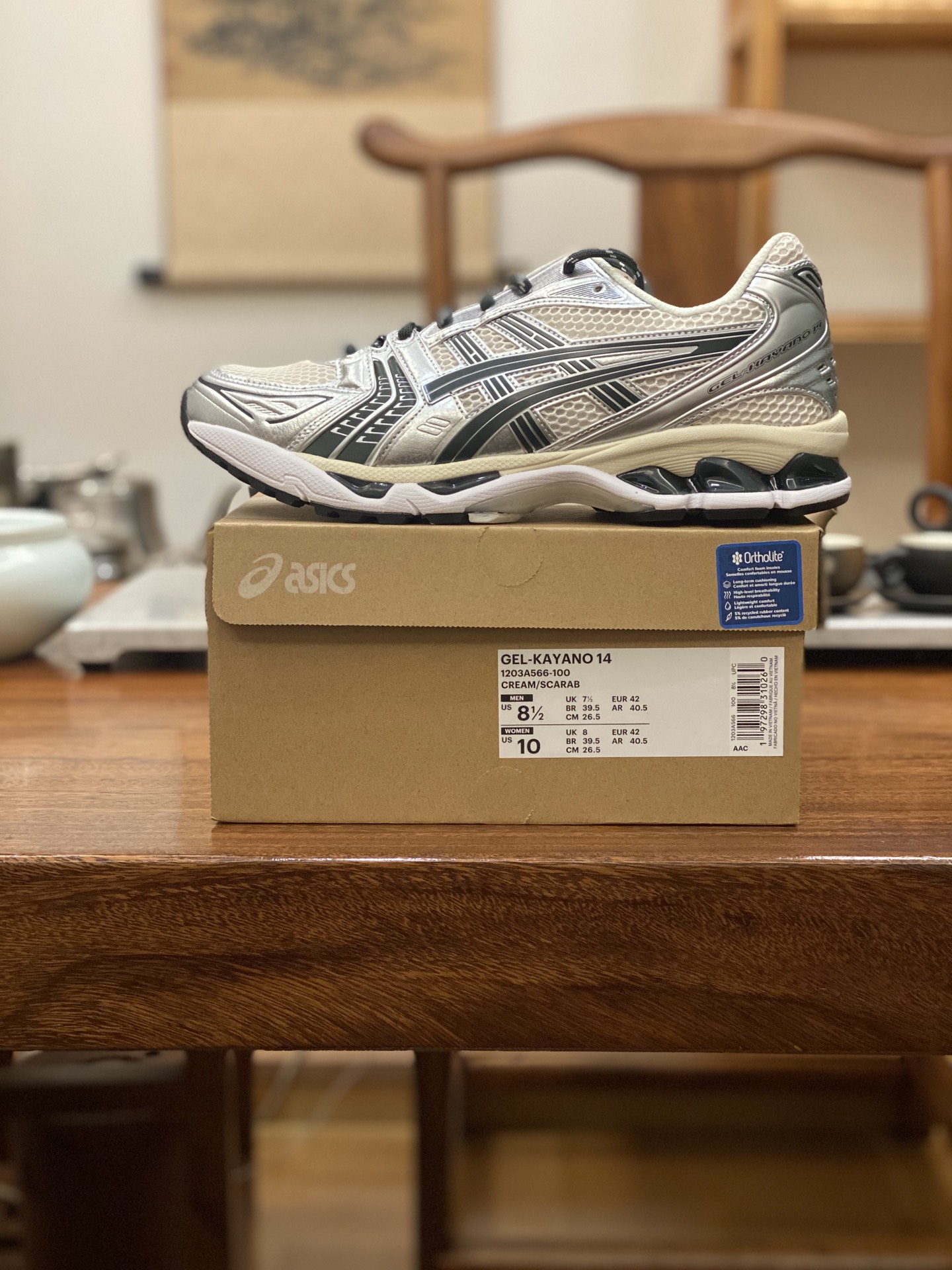 新版KITH ASICS GEL-KAYANO K14 亚瑟士  低筒 减震 户外 运动鞋 跑步鞋  休闲鞋 板鞋 男女同款  银米黑 1203A566-100