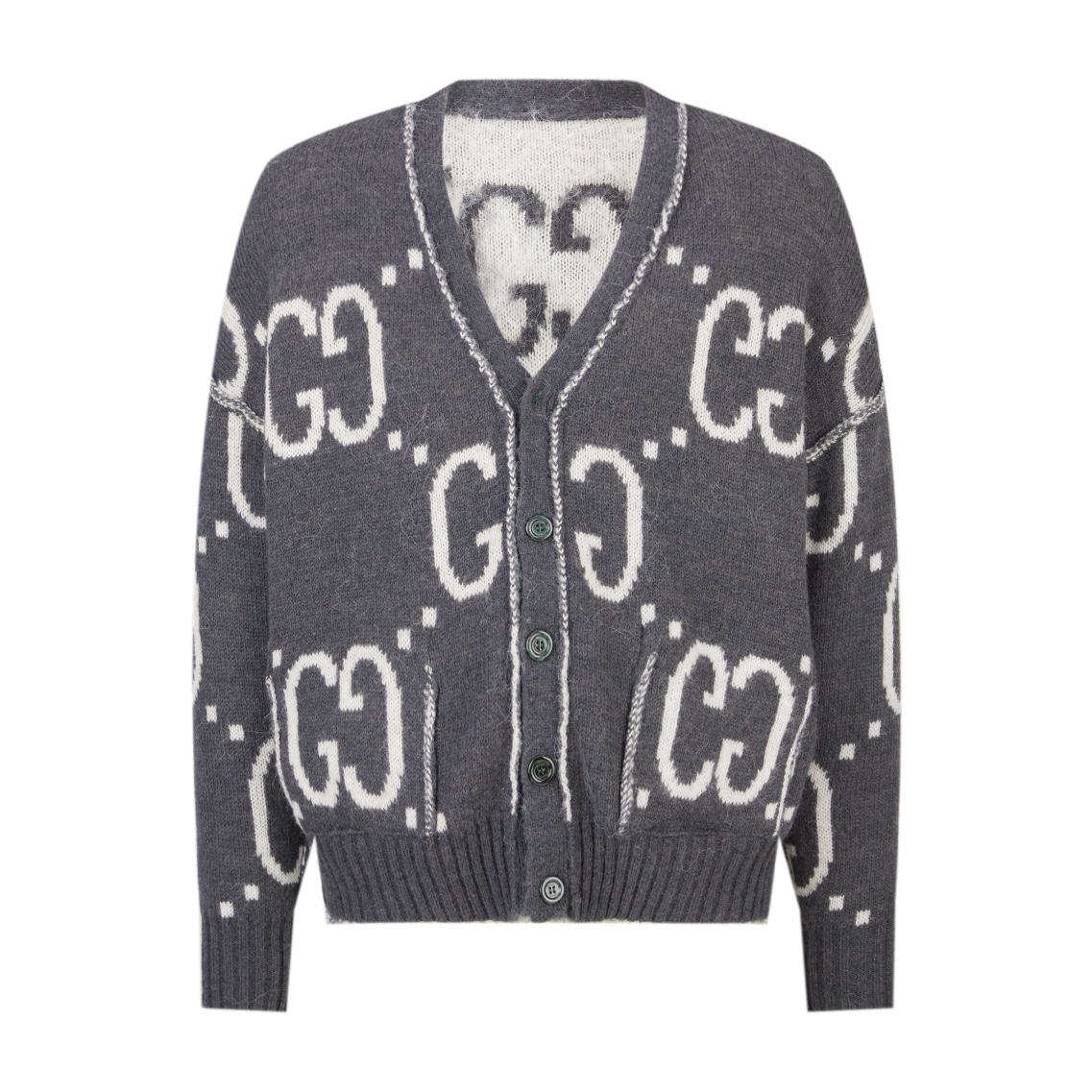 GUCCl 古驰 双面提花马海毛开衫 V领 外套 纯色 斜纹 尖领 长袖 凤搂B5 635160-XKBK2-9260