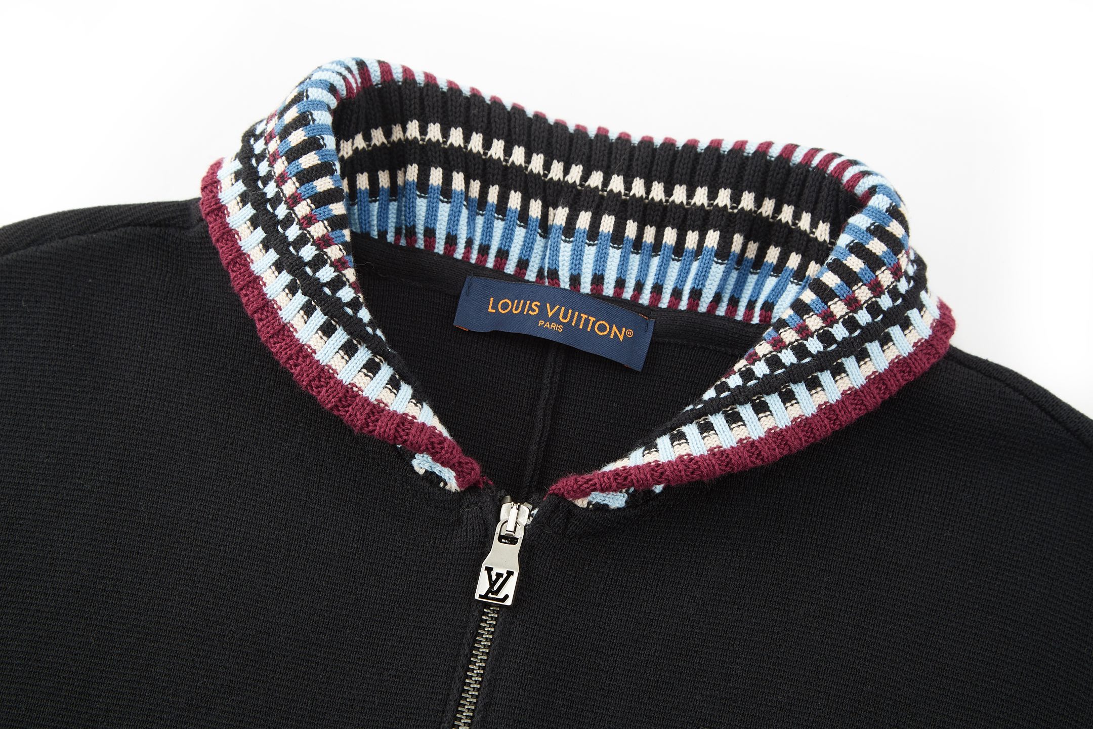 LOUIS VUITTON 路易威登  LV 彩领微标拉链针织  飞行外套 夹克 卫衣 长袖 黑色B5 1AHVN7
