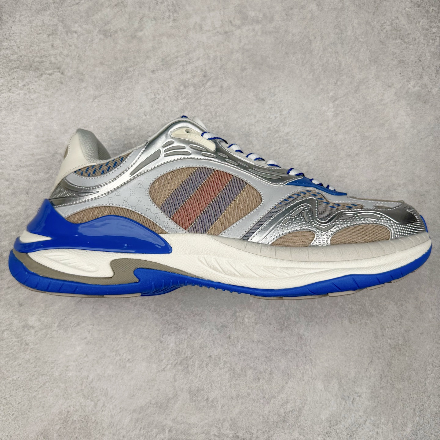 GUCCI古驰 2.0 低筒 网布皮革 复古 圆头抽绳  生活休闲鞋 男款 女款 灰白色 灰蓝色 814040 FAD5T 8753