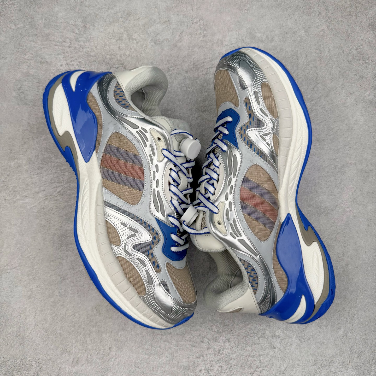 GUCCI古驰 2.0 低筒 网布皮革 复古 圆头抽绳  生活休闲鞋 男款 女款 灰白色 灰蓝色 814040 FAD5T 8753