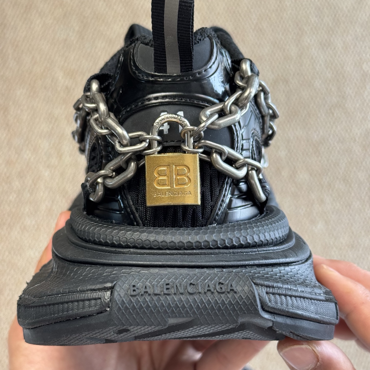 Balenciaga 巴黎世家 3XL链条挂锁 綁帶 网布 系带 做旧 低筒 老爹鞋 运动 复古板鞋 休闲鞋 男鞋 女鞋 黑色   825622W3XPL1882