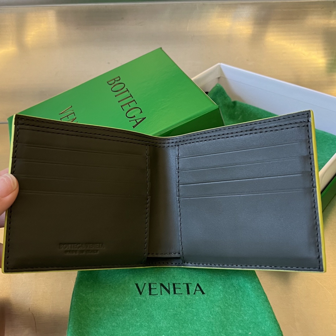 BV 葆蝶 编织双折 双面色 Intrecciato 牛皮革 短夹 长夹 钱包 男款 黄色B5 605721VCPQ63502