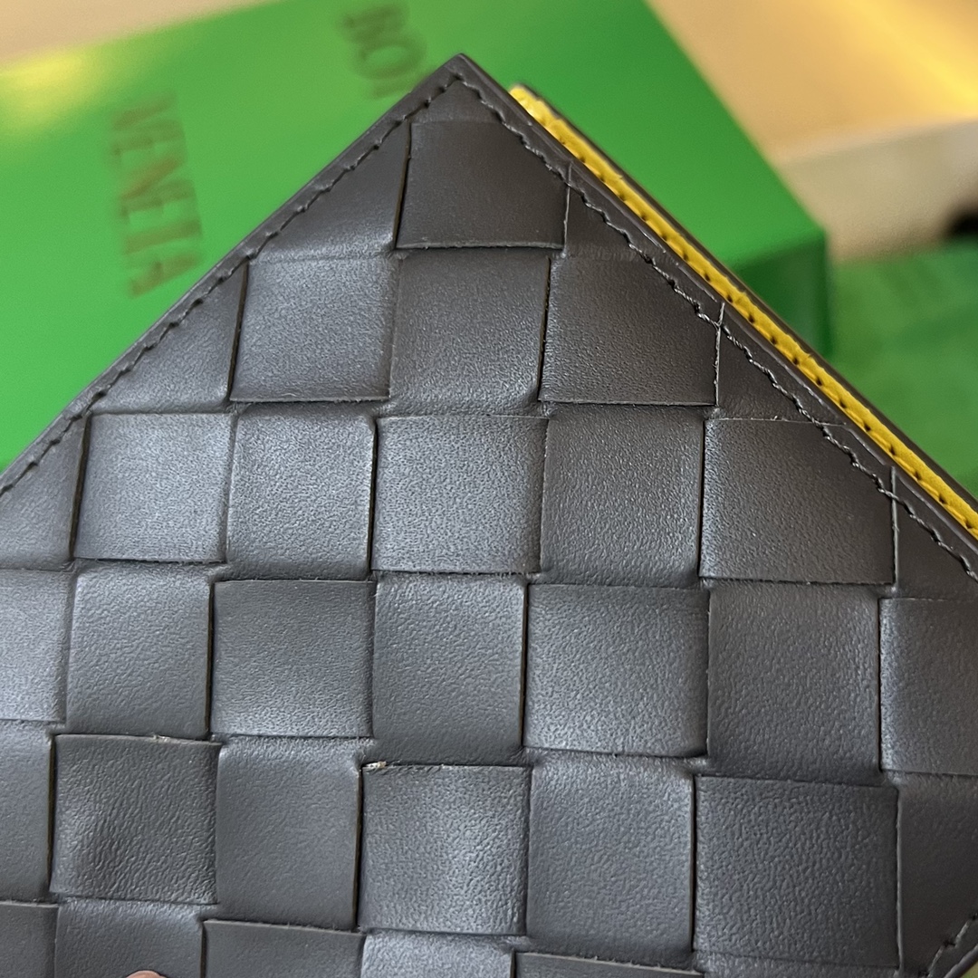 BV 葆蝶 编织双折 双面色 Intrecciato 牛皮革 短夹 长夹 钱包 男款 黑黄色B5 605721VCPQ68860