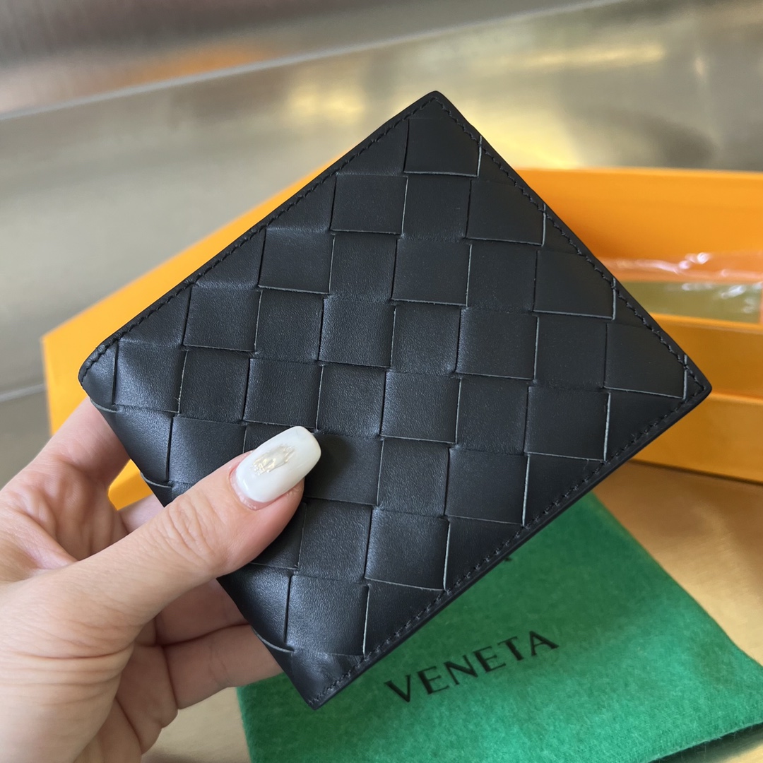 BV 葆蝶 编织双折 双面色 Intrecciato 牛皮革 短夹 长夹 钱包 男款  B5黑橙 605721 