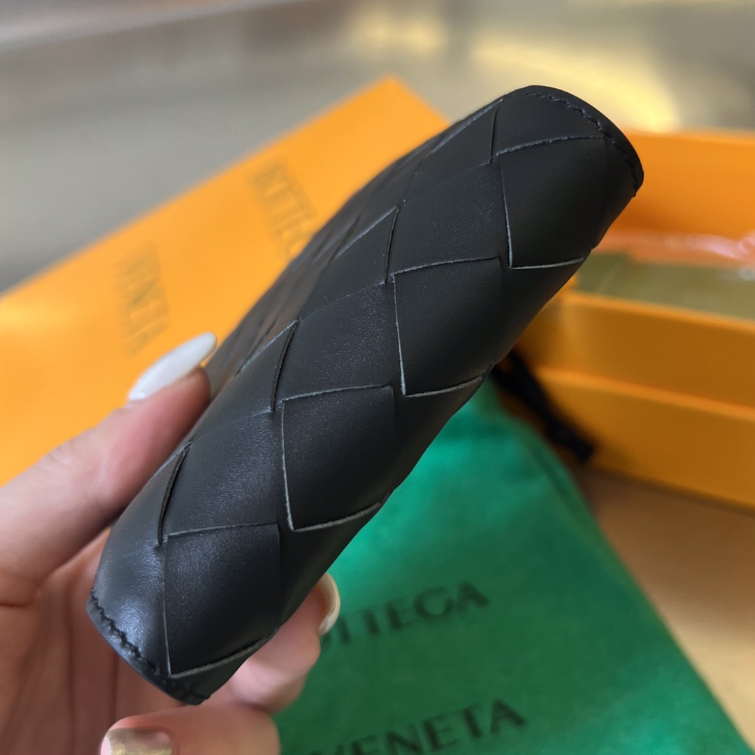 BV 葆蝶 编织双折 双面色 Intrecciato 牛皮革 短夹 长夹 钱包 男款  B5黑橙 605721 