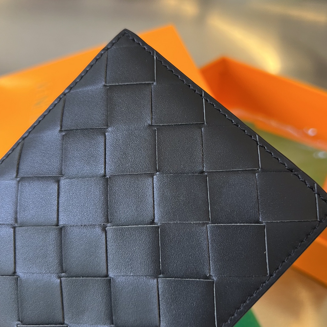 BV 葆蝶 编织双折 双面色 Intrecciato 牛皮革 短夹 长夹 钱包 男款  B5黑橙 605721 