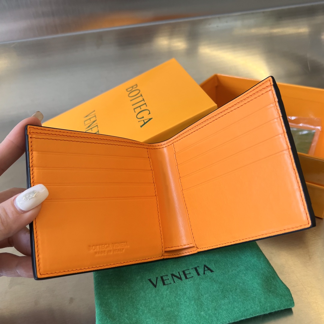 BV 葆蝶 编织双折 双面色 Intrecciato 牛皮革 短夹 长夹 钱包 男款  B5黑橙 605721 