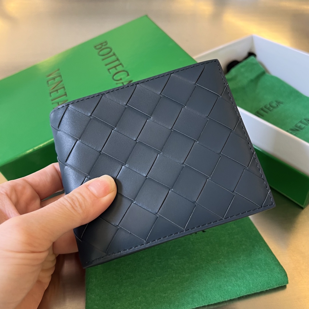 BV 葆蝶 编织双折 Intrecciato 牛皮革 短夹 长夹 钱包 男款  B5海军蓝 743211VCPQ48838