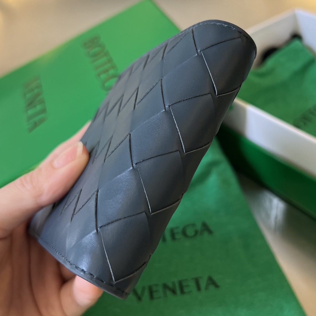 BV 葆蝶 编织双折 Intrecciato 牛皮革 短夹 长夹 钱包 男款  B5海军蓝 743211VCPQ48838