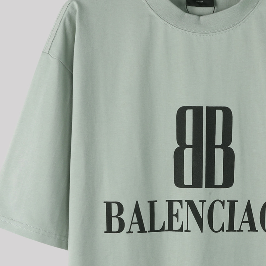Balenciaga 巴黎世家 双B字母logo 印花短袖 T恤 圆领 短款 夏季 绿色A5 764235TSVU43421