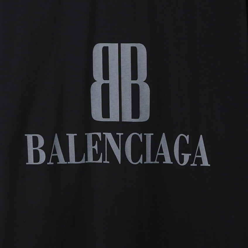 Balenciaga 巴黎世家 双B字母logo 印花短袖 T恤 圆领 短款 夏季 黑色A5  764235TSVU41083