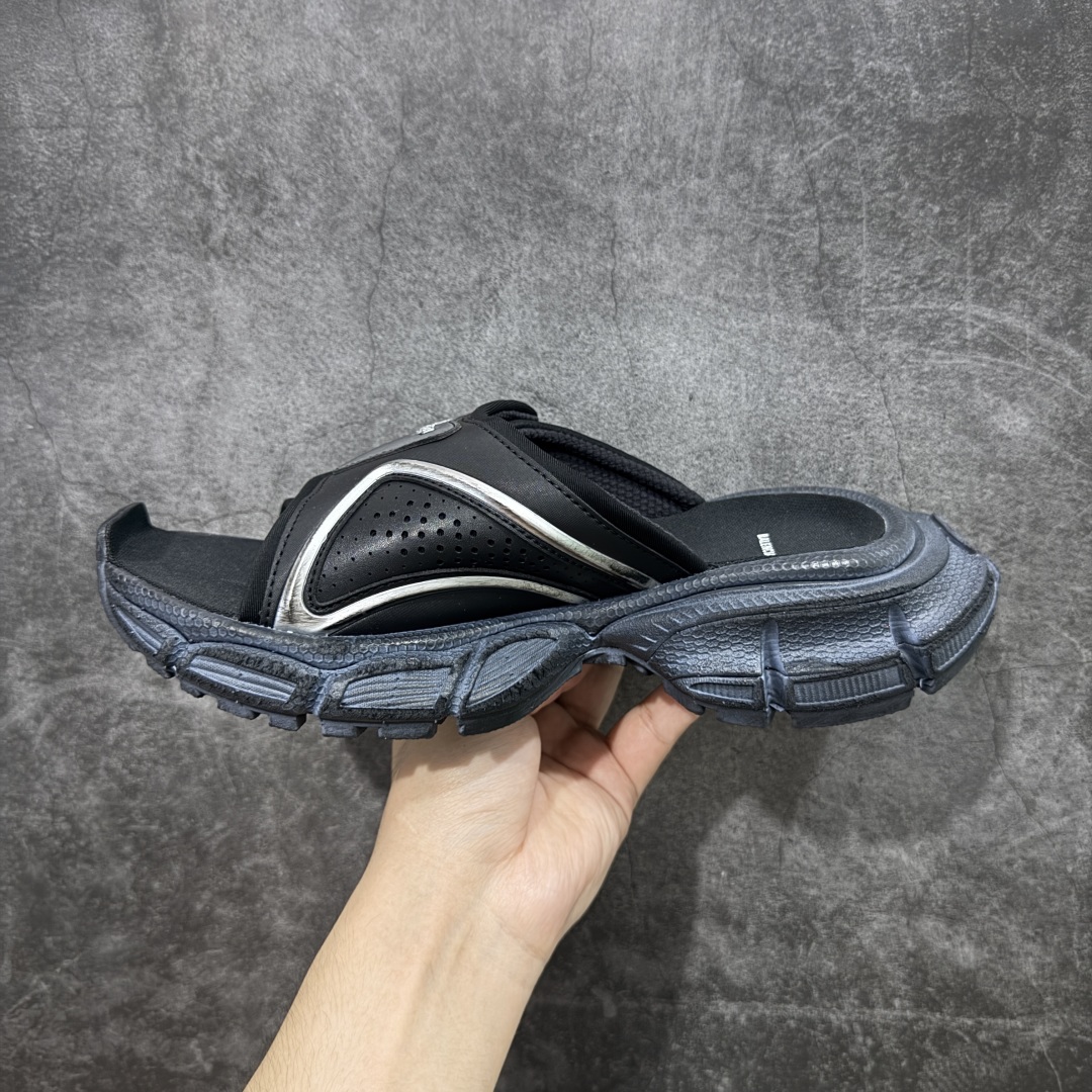 Balenciaga巴黎世家 3XL 魔术贴 圆头套脚一字拖鞋男款 黑色 799939W3XSL1000