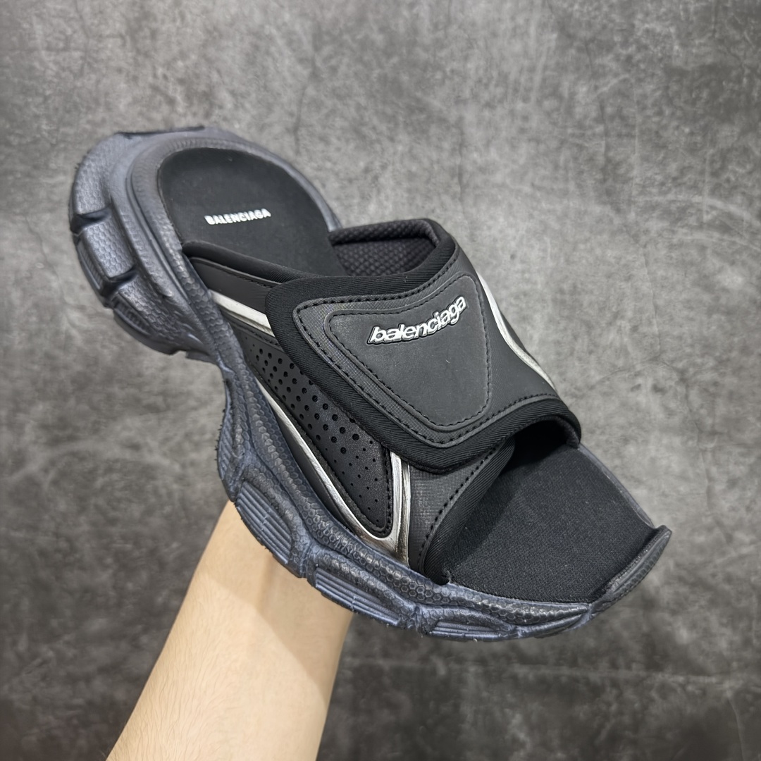 Balenciaga巴黎世家 3XL 魔术贴 圆头套脚一字拖鞋男款 黑色 799939W3XSL1000