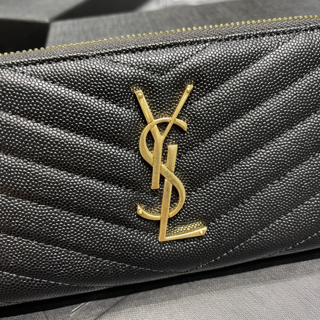 SAINT LAURENT 圣罗兰 Monogram YSL Logo  皮革 钱包 长夹拉链  颗粒 多色  358094BOW011000