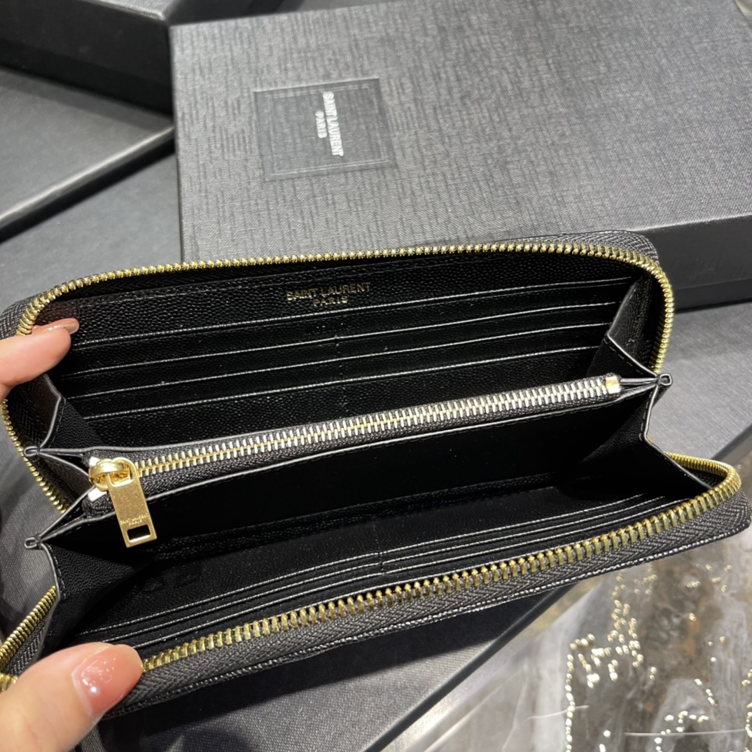 SAINT LAURENT 圣罗兰 Monogram YSL Logo  皮革 钱包 长夹拉链  颗粒 多色  358094BOW011000