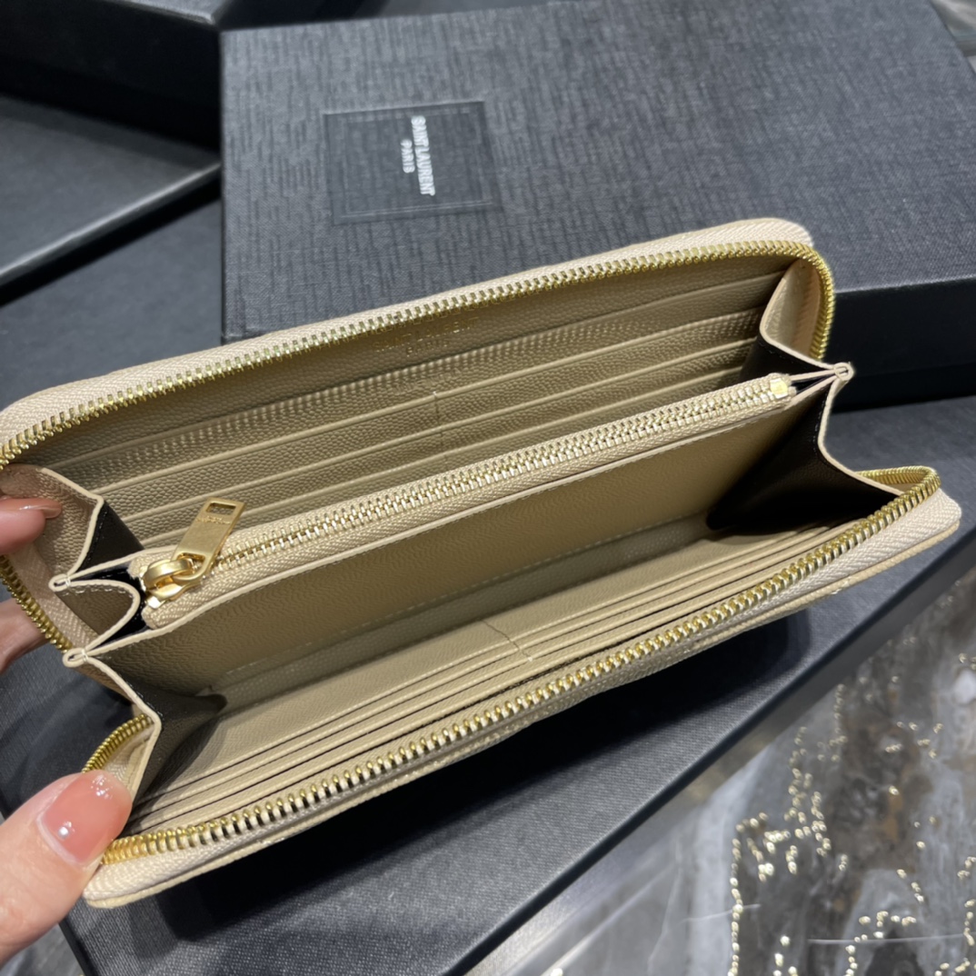 SAINT LAURENT 圣罗兰 Monogram YSL Logo  皮革 钱包 长夹拉链  颗粒 多色  358094BOW011000