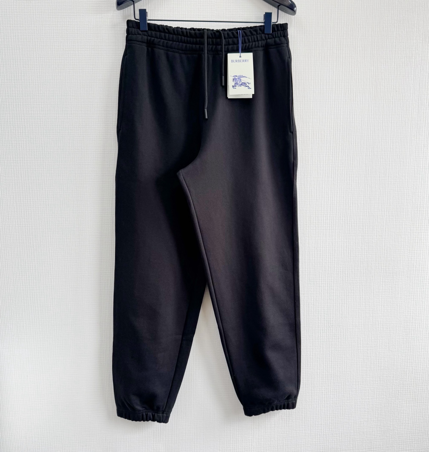 Burberry 巴宝莉 战马图案格纹松紧腰休闲裤 裤子 长裤 黑色