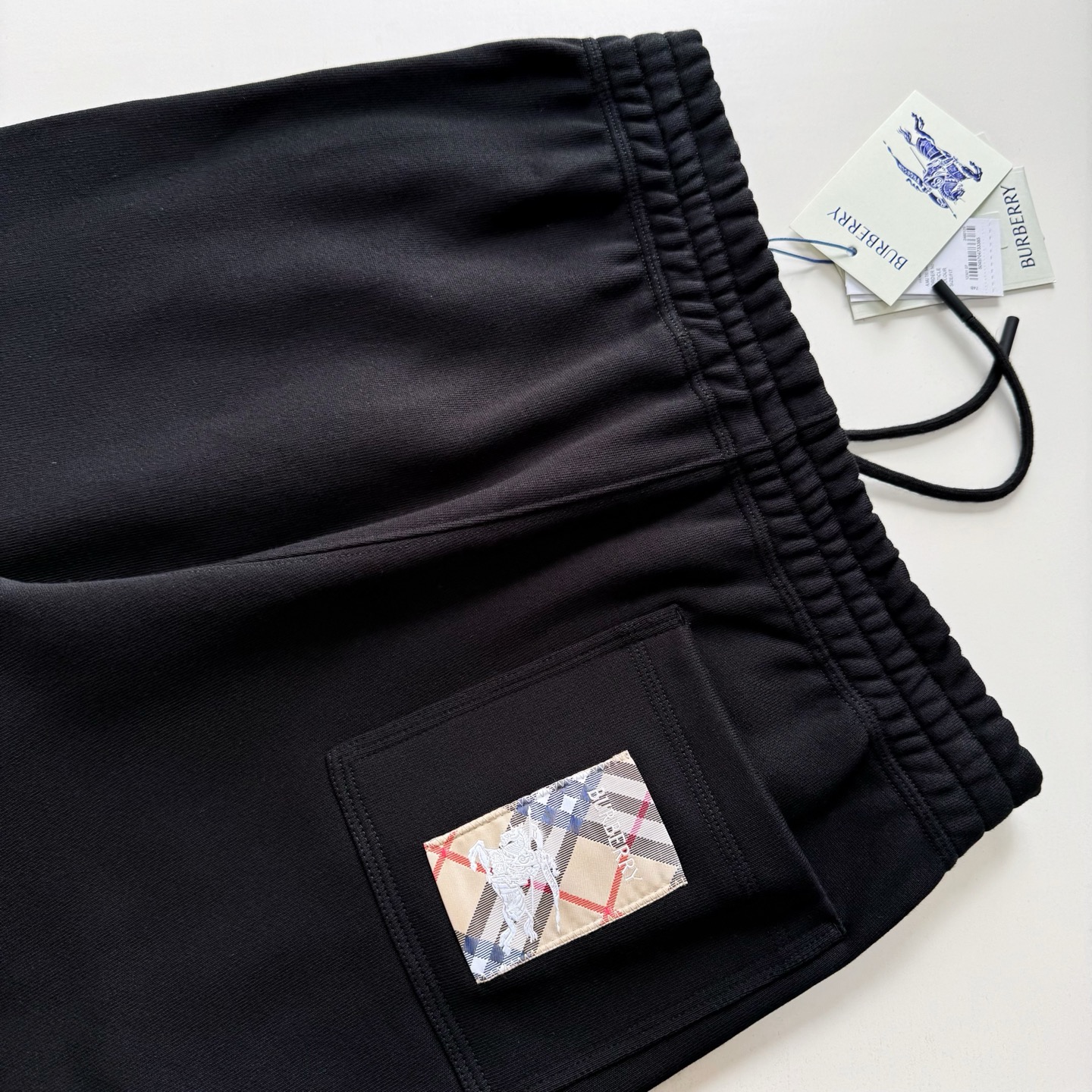 Burberry 巴宝莉 战马图案格纹松紧腰休闲裤 裤子 长裤 黑色