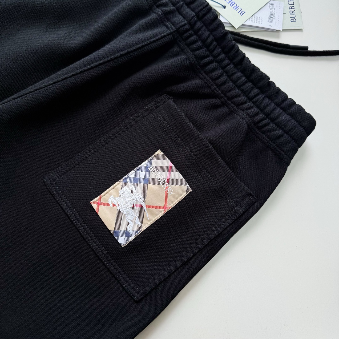Burberry 巴宝莉 战马图案格纹松紧腰休闲裤 裤子 长裤 黑色