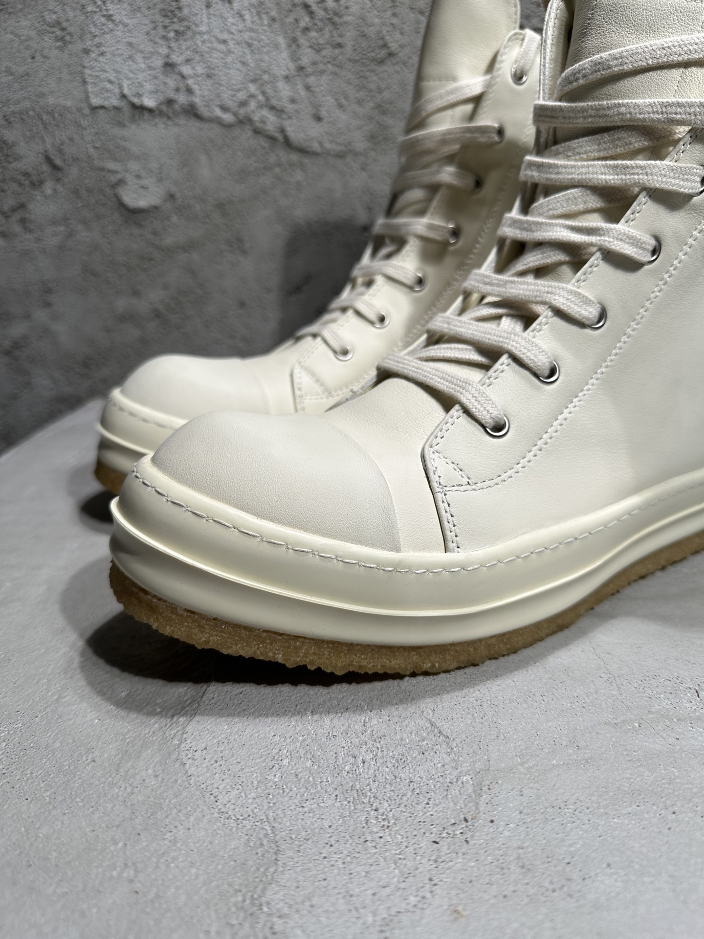 RICK OWENS RO  厚底 板鞋 休闲鞋 男鞋 女鞋 波鞋  皮質  拉链 牛奶白 生胶底 RU02E1802LCO-1111