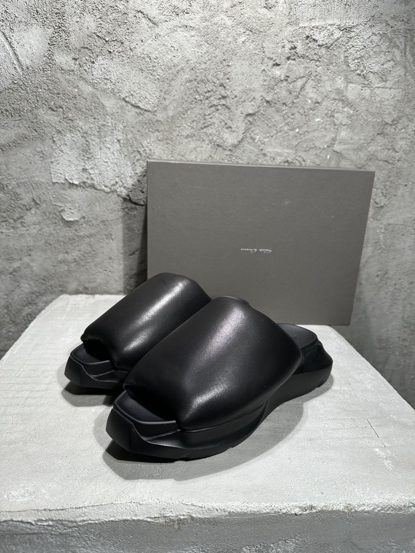 RICK OWENS RO  EVA 厚底 板鞋 休闲鞋 男鞋 女鞋 波鞋  皮質 拖鞋  黑色 RU01C4817LLP-99