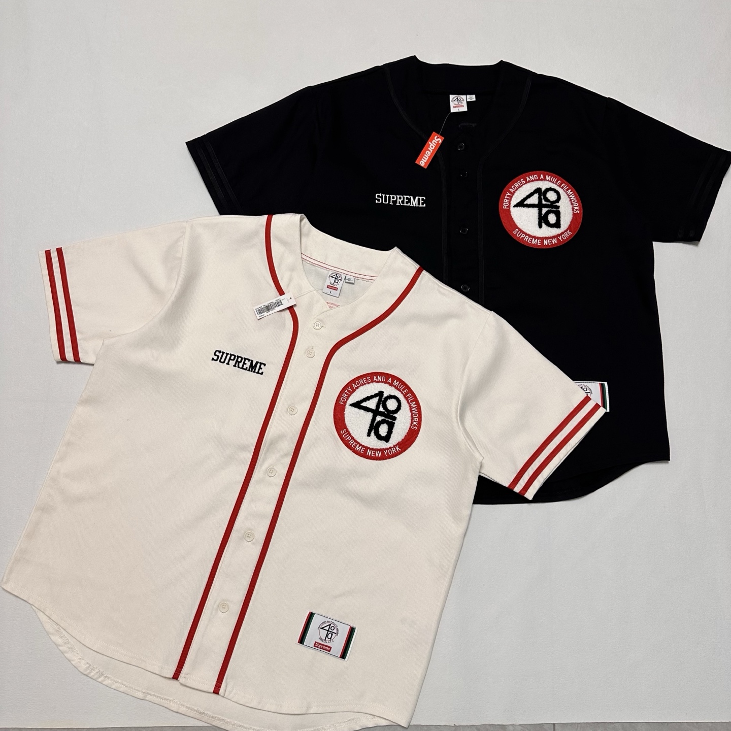 Supreme x 40 Acres 联名款 SS25 WEEK9 Twill Baseball Jersey  休闲 印花短袖 T恤  棒球服 黑色 白色  SUP-SS25-246 SUP-SS25-246