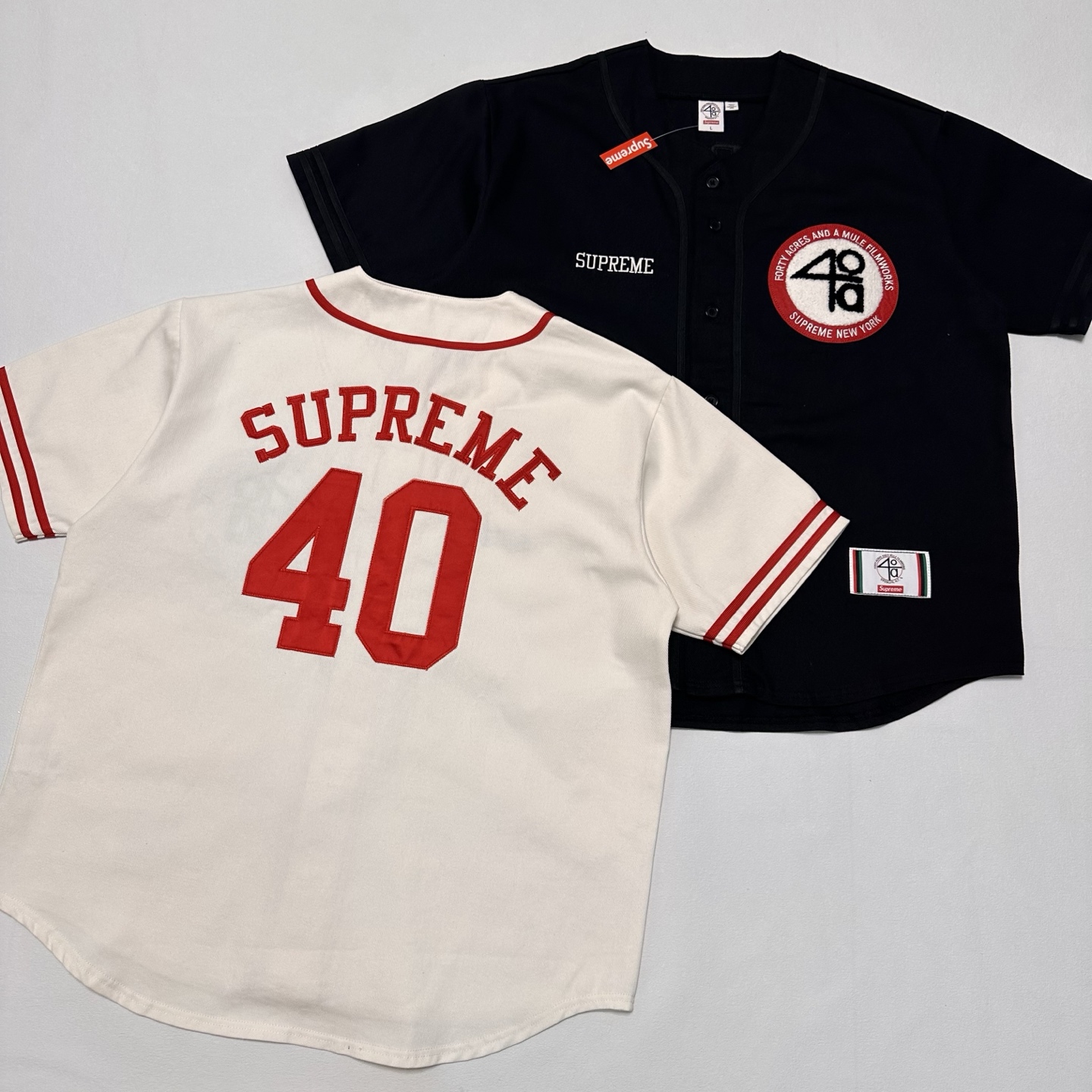 Supreme x 40 Acres 联名款 SS25 WEEK9 Twill Baseball Jersey  休闲 印花短袖 T恤  棒球服 黑色 白色  SUP-SS25-246 SUP-SS25-246