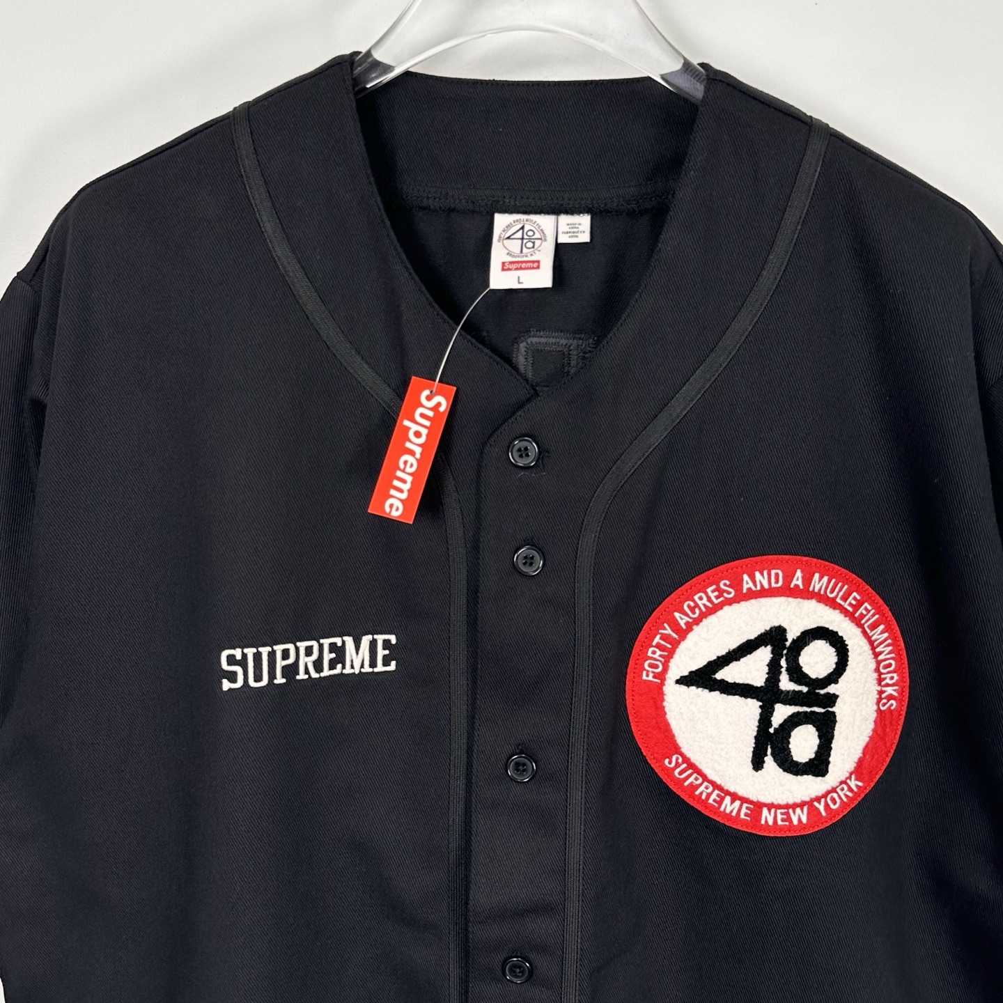 Supreme x 40 Acres 联名款 SS25 WEEK9 Twill Baseball Jersey  休闲 印花短袖 T恤  棒球服 黑色 白色  SUP-SS25-246 SUP-SS25-246
