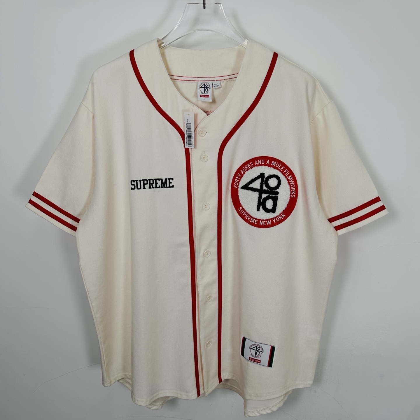 Supreme x 40 Acres 联名款 SS25 WEEK9 Twill Baseball Jersey  休闲 印花短袖 T恤  棒球服 黑色 白色  SUP-SS25-246 SUP-SS25-246