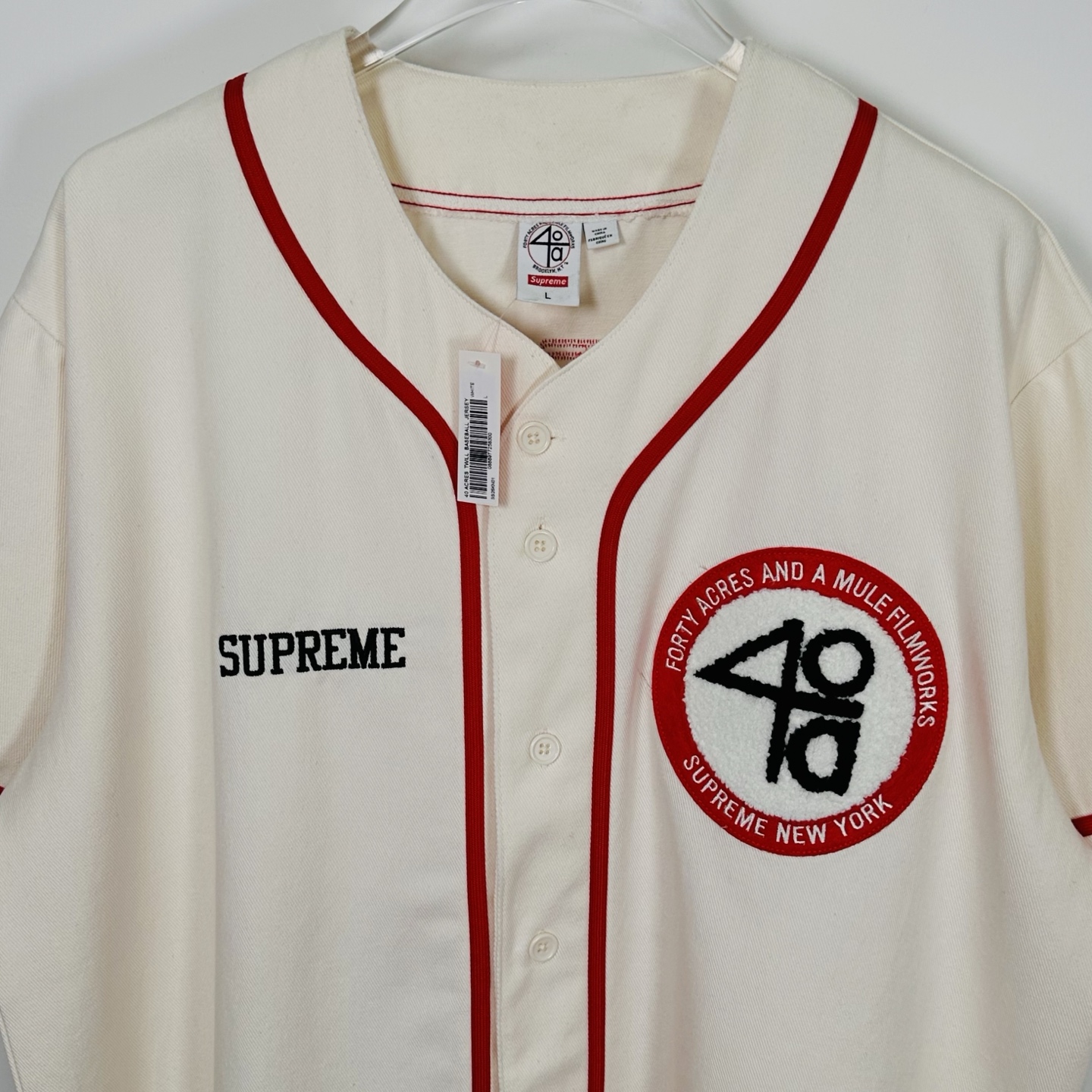 Supreme x 40 Acres 联名款 SS25 WEEK9 Twill Baseball Jersey  休闲 印花短袖 T恤  棒球服 黑色 白色  SUP-SS25-246 SUP-SS25-246