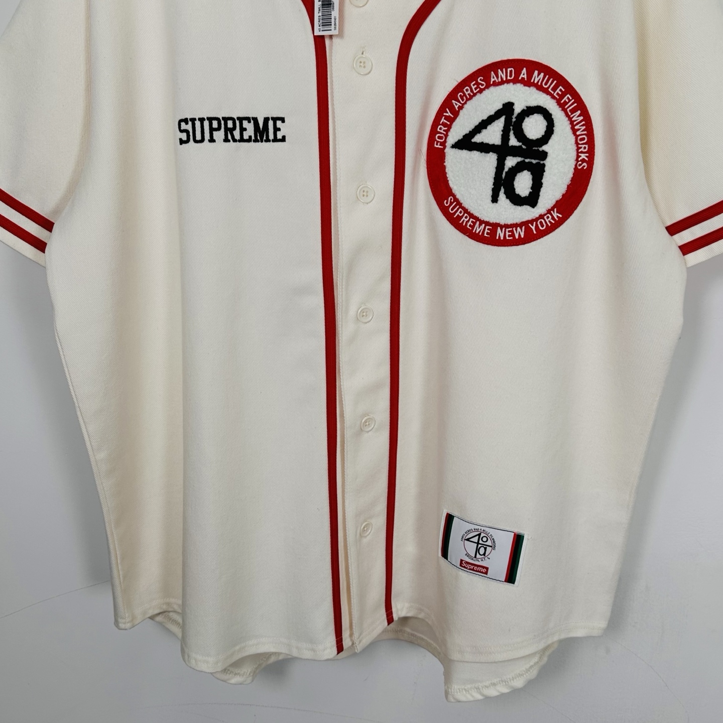 Supreme x 40 Acres 联名款 SS25 WEEK9 Twill Baseball Jersey  休闲 印花短袖 T恤  棒球服 黑色 白色  SUP-SS25-246 SUP-SS25-246