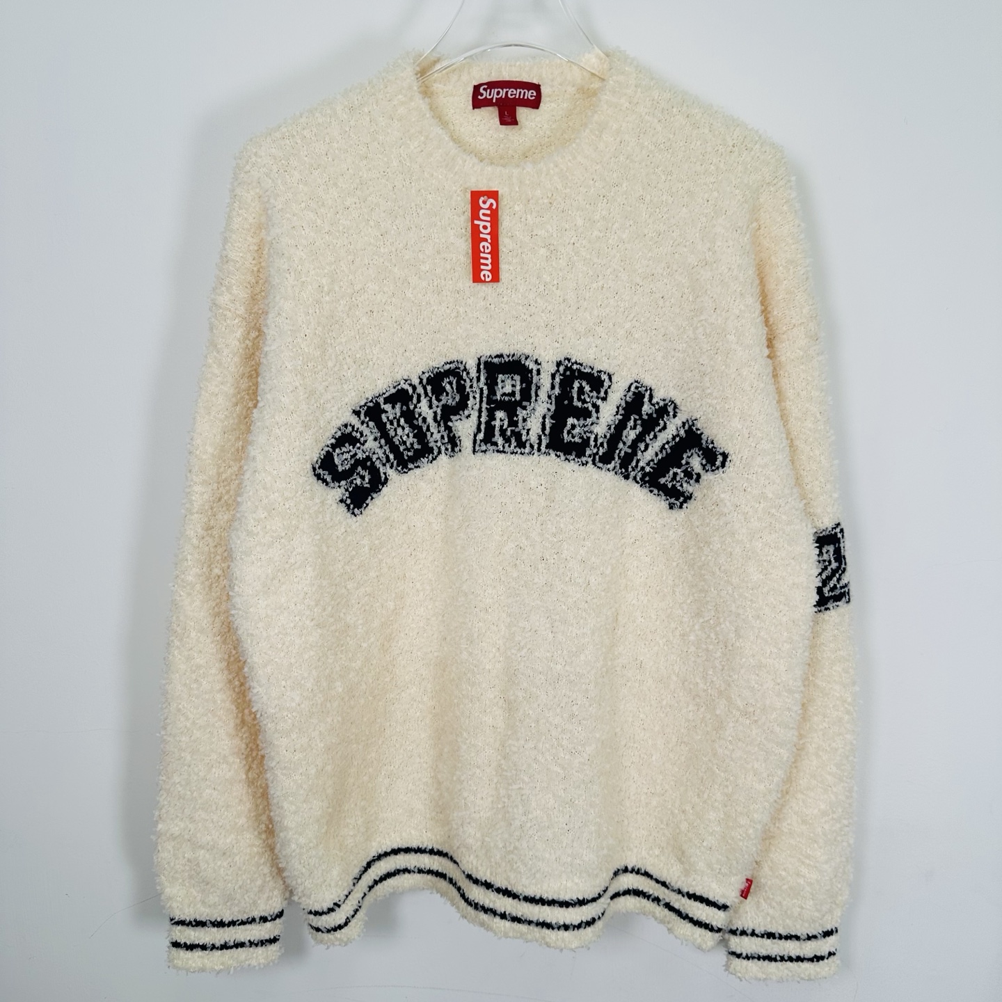 SupremeSS25 WEEK5 Textured Arc Sweater 弧形logo毛绒舒适美式潮流毛衣 秋衣 长袖T恤 男女同款 黑色 粉色 白色 SUP-SS25-109