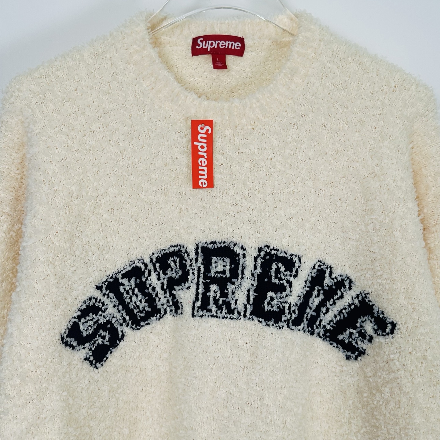 SupremeSS25 WEEK5 Textured Arc Sweater 弧形logo毛绒舒适美式潮流毛衣 秋衣 长袖T恤 男女同款 黑色 粉色 白色 SUP-SS25-109