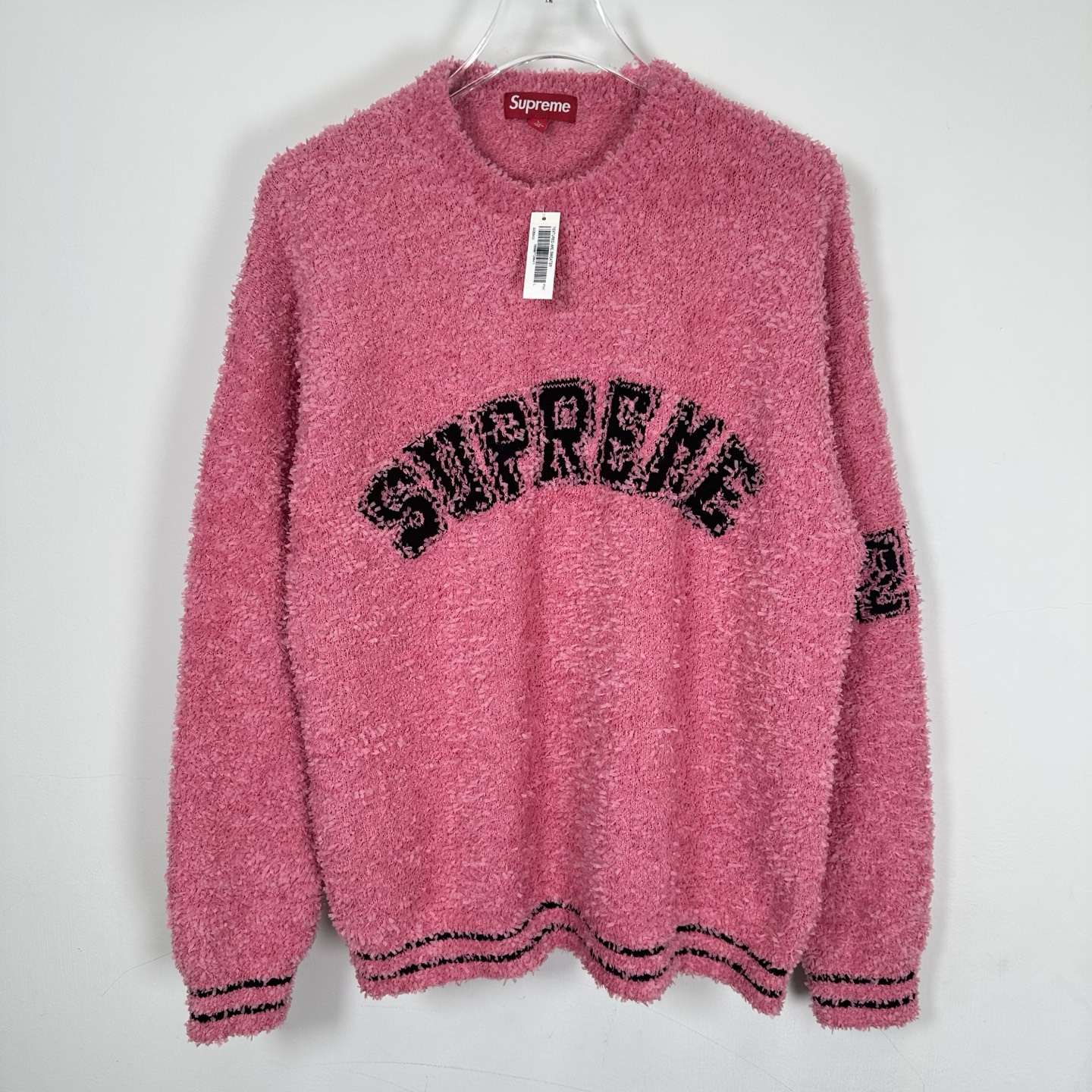 SupremeSS25 WEEK5 Textured Arc Sweater 弧形logo毛绒舒适美式潮流毛衣 秋衣 长袖T恤 男女同款 黑色 粉色 白色 SUP-SS25-109