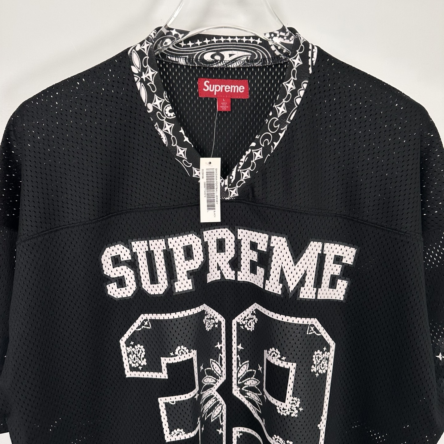 Supreme SS25 WEEK14 Bandana Football Jersey logo 39号 印花  短袖T恤 男女同款 黑色 白色 SUP-SS25-053