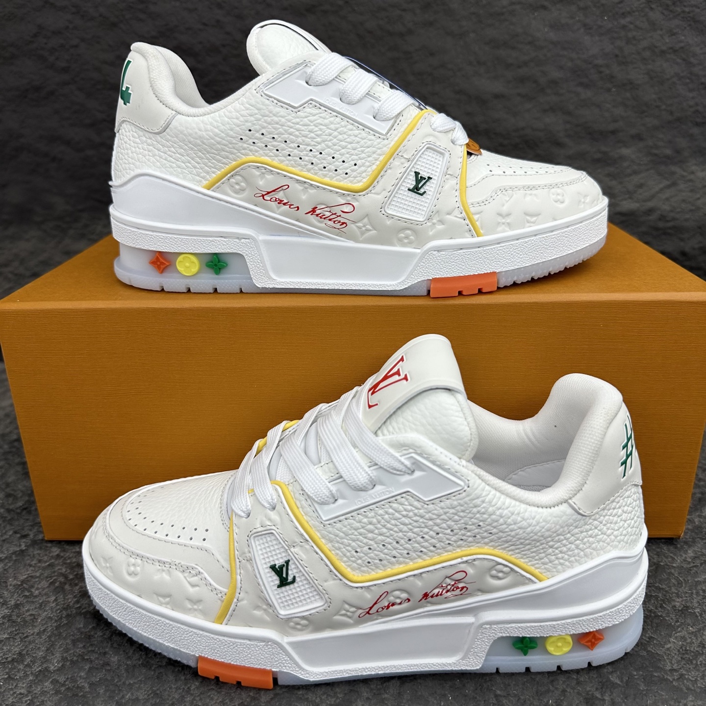 Louis Vuitton LV Trainer 路易威登 低筒 休闲鞋 板鞋 运动鞋 男鞋 女鞋 波鞋 白黄红 邮轮限定  1AHPJS