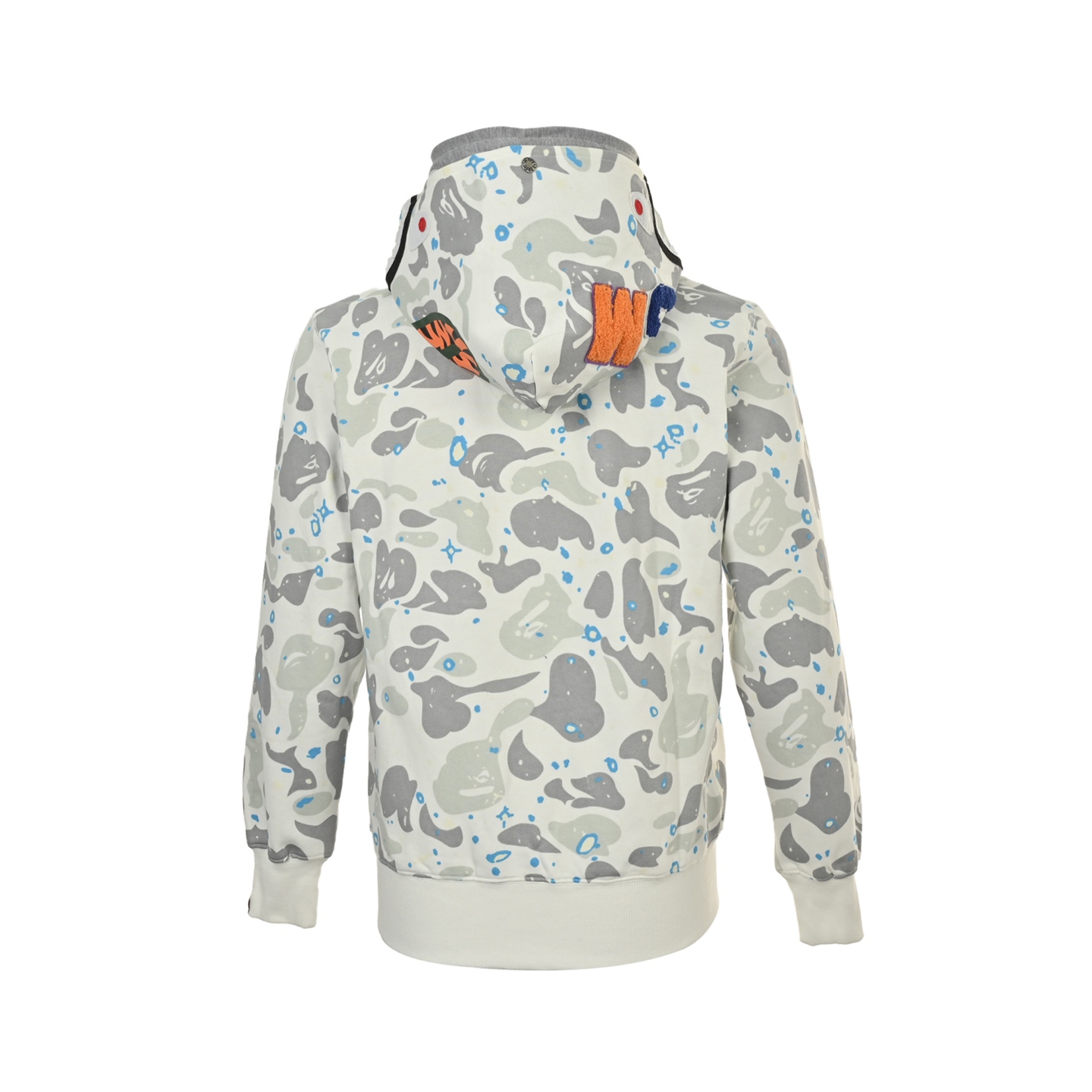 双帽子 星空荧光 A BATHING APE BAPE 鲨鱼系列 城市迷彩鲨鱼双连帽 拉链 外套卫衣 男女同款  白色  15004XE