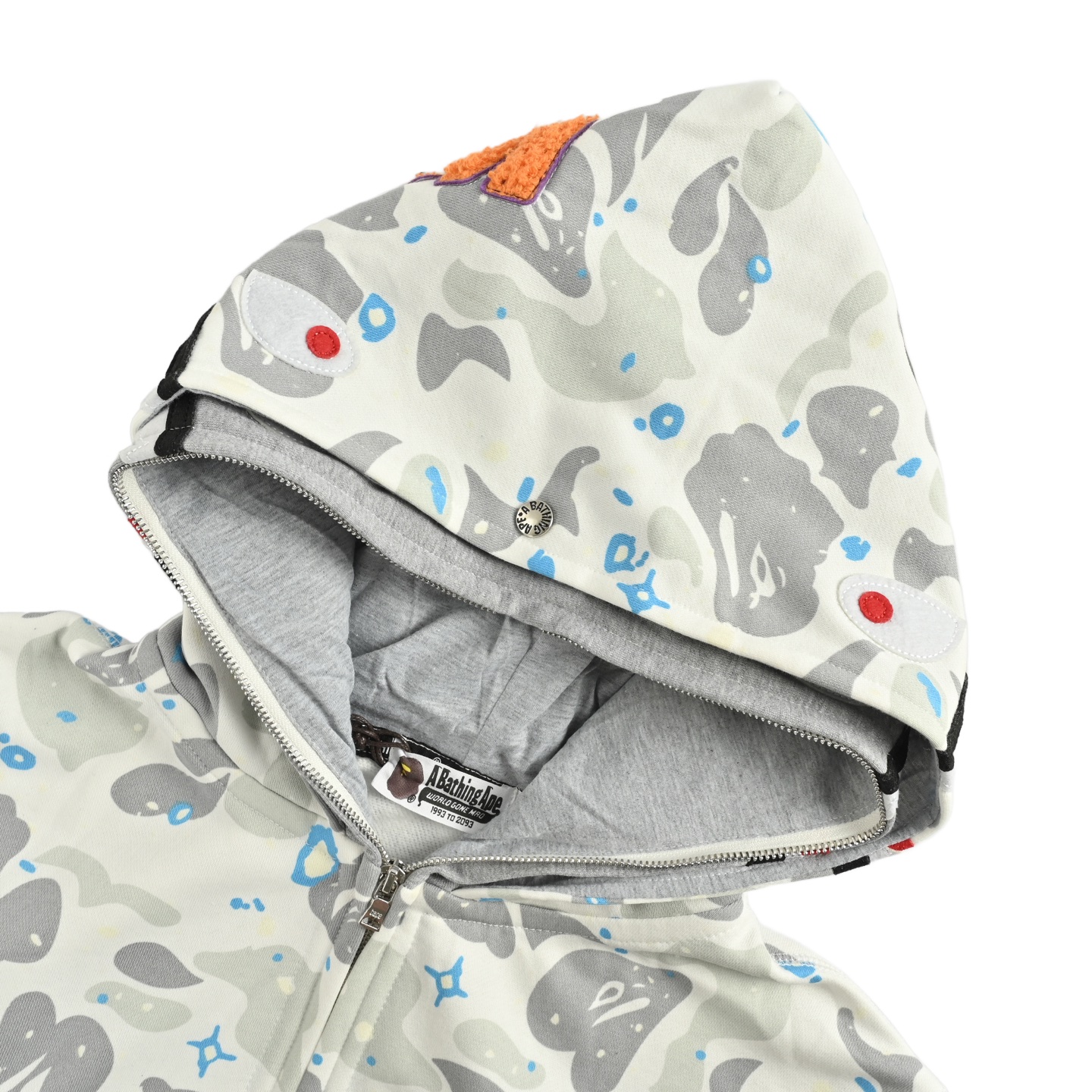 双帽子 星空荧光 A BATHING APE BAPE 鲨鱼系列 城市迷彩鲨鱼双连帽 拉链 外套卫衣 男女同款  白色  15004XE