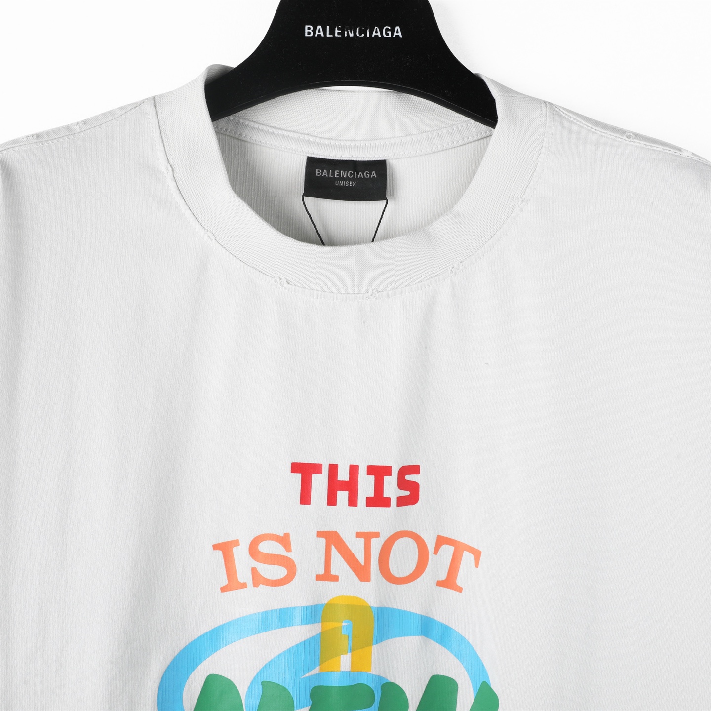 Balenciaga 巴黎世家 彩字裂纹  印花短袖 T恤 圆领 短款 夏季 白色A5