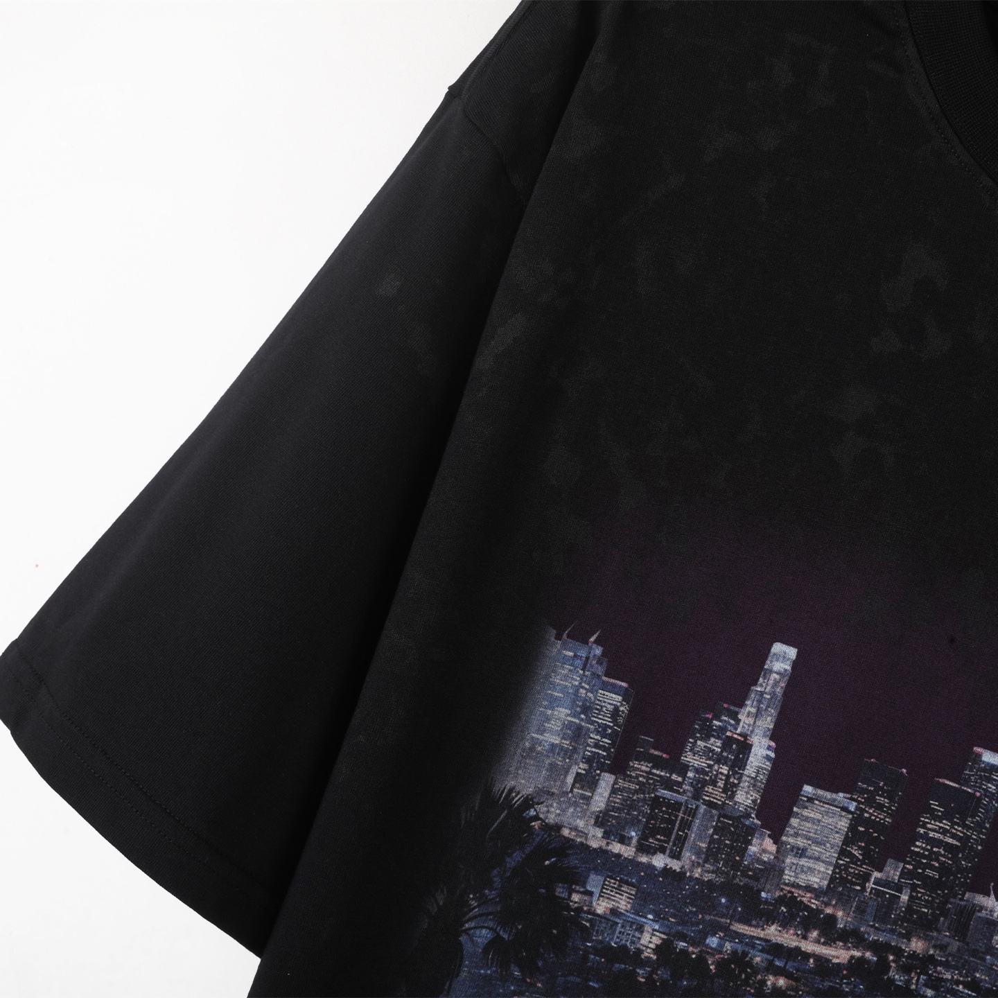 Balenciaga 巴黎世家 洛杉矶夜景 印花短袖 T恤 圆领 短款 夏季 黑色A5  764235TSVR21041