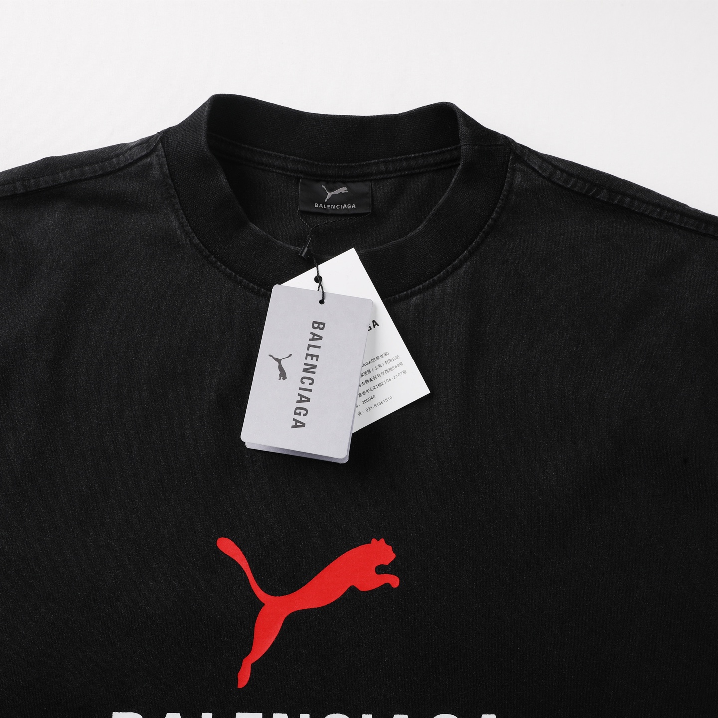 PUMA Balenciaga 巴黎世家 彪马联名限定  印花短袖 T恤 圆领 短款 夏季 黑色A5 831305TTVA61041