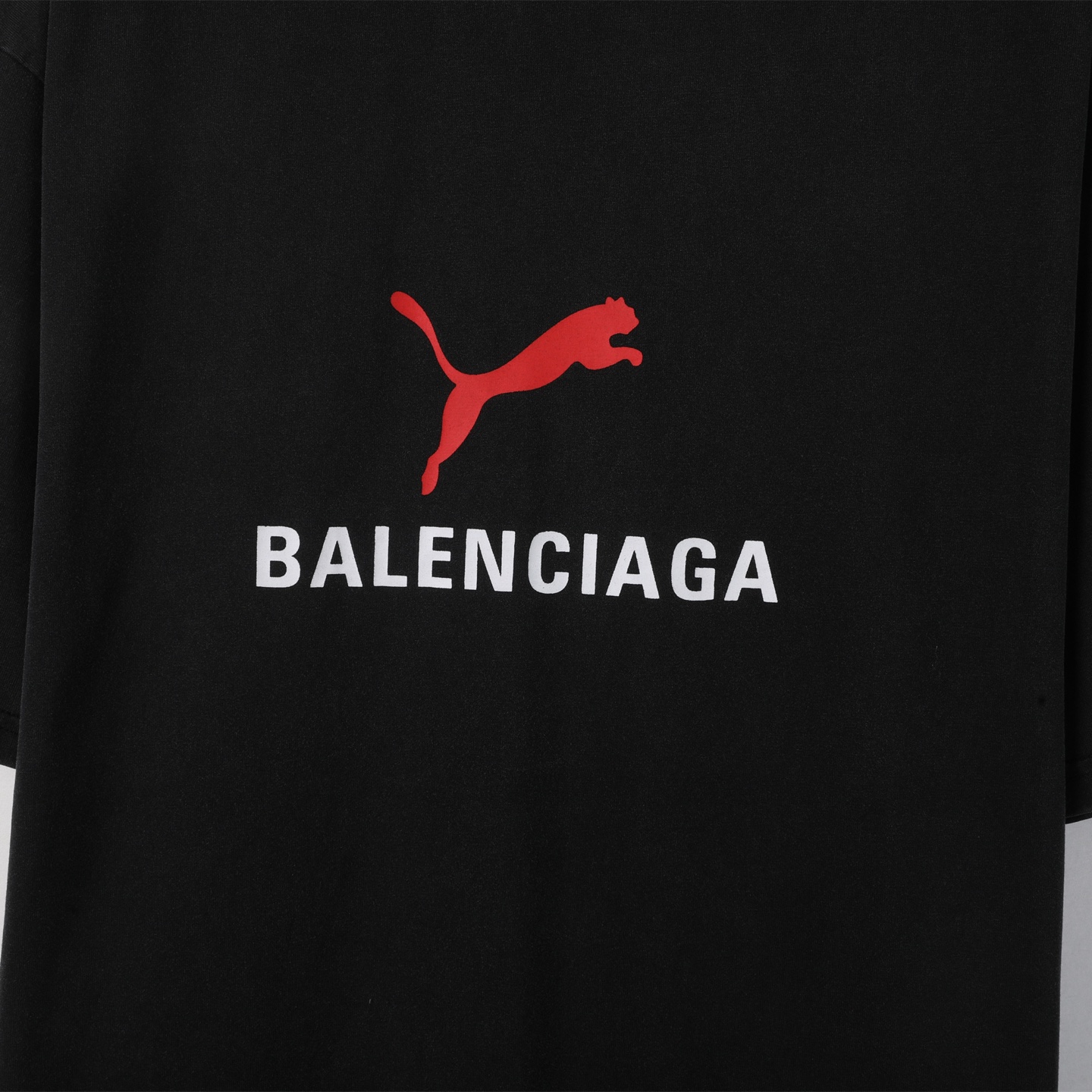 PUMA Balenciaga 巴黎世家 彪马联名限定  印花短袖 T恤 圆领 短款 夏季 黑色A5 831305TTVA61041
