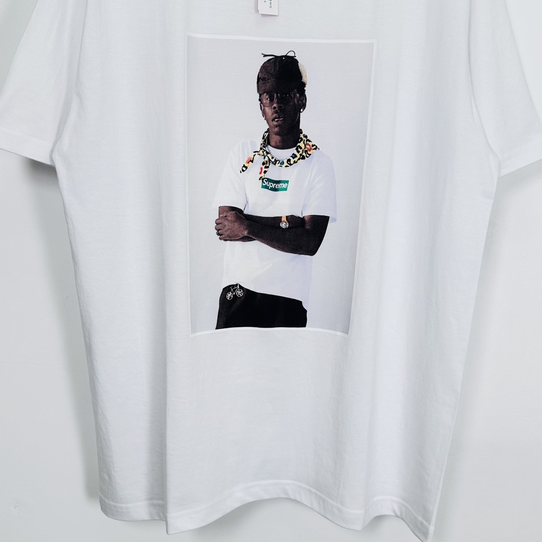 Supreme  Tyler The Creator Tee  泰勒人物 印花logo圆领 短袖T恤 男女同款 黑色 蓝 白色   