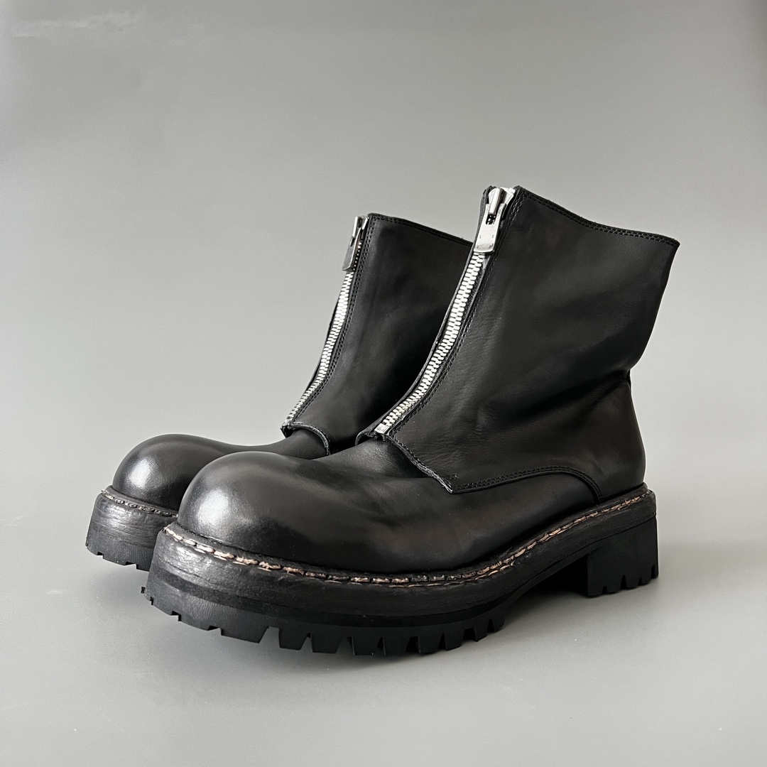 GUlDI 皮鞋 高筒 皮鞋 老爹鞋 运动 复古板鞋 休闲鞋 男鞋 黑色拉链 GR05F-RVRU