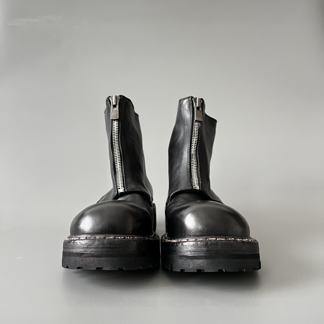 GUlDI 皮鞋 高筒 皮鞋 老爹鞋 运动 复古板鞋 休闲鞋 男鞋 黑色拉链 GR05F-RVRU