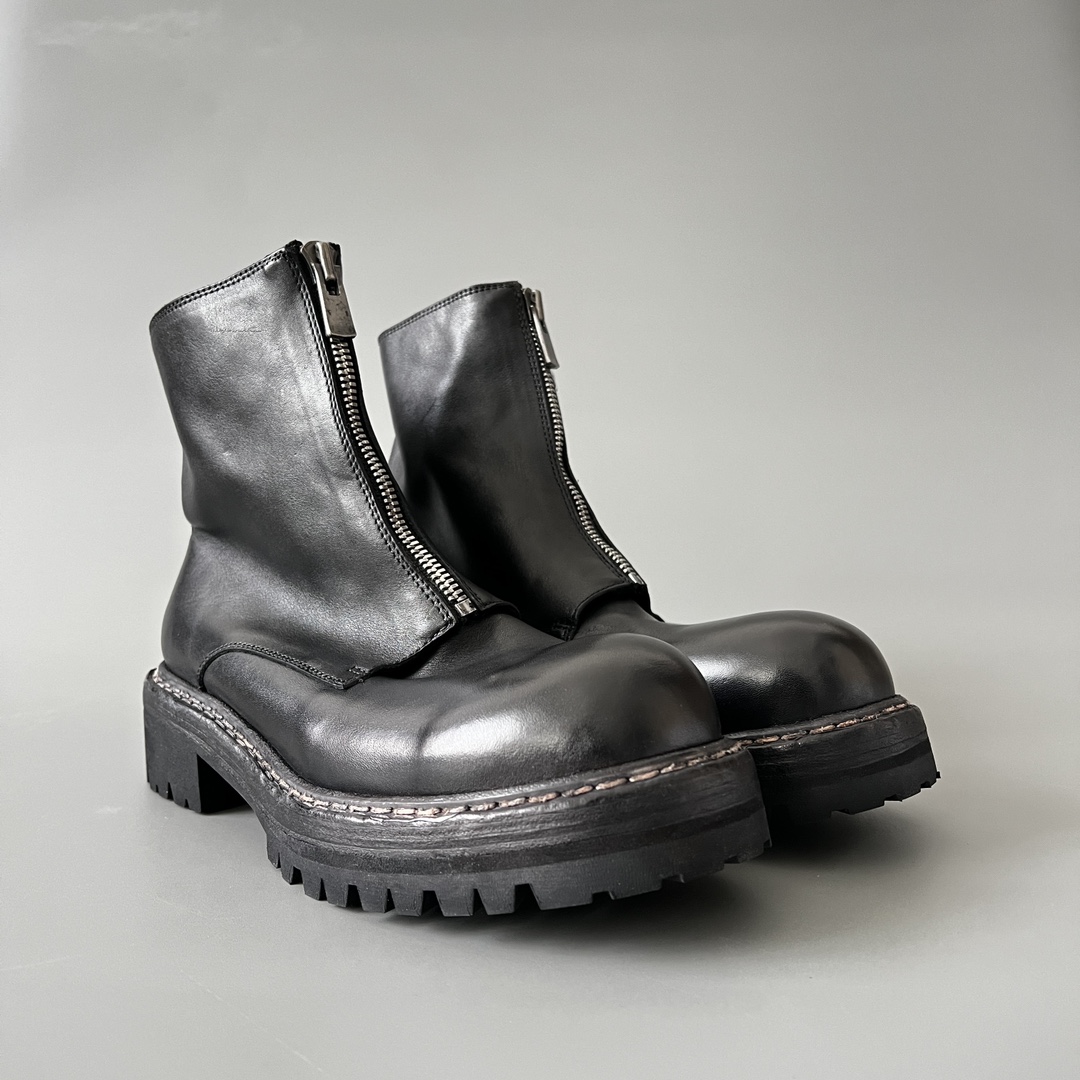 GUlDI 皮鞋 高筒 皮鞋 老爹鞋 运动 复古板鞋 休闲鞋 男鞋 黑色拉链 GR05F-RVRU