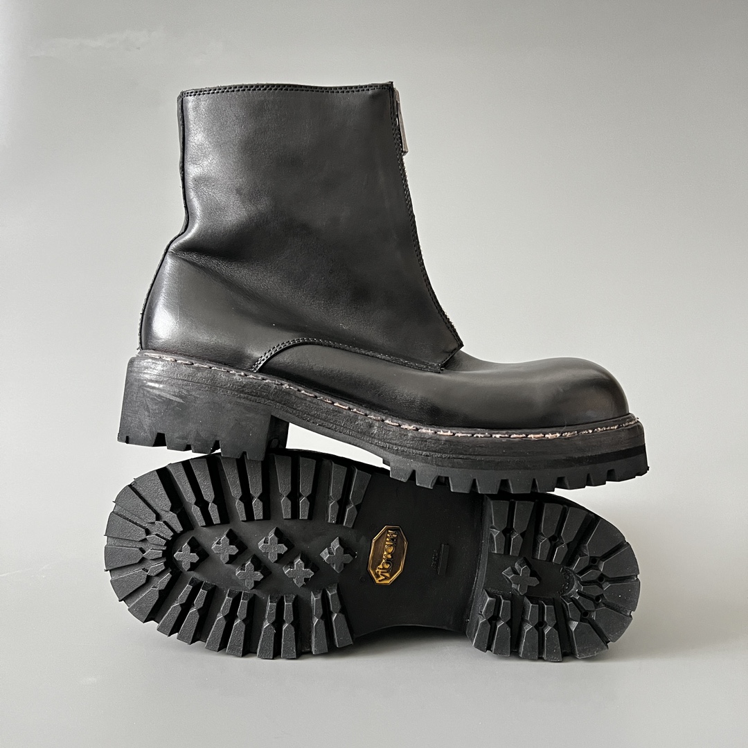 GUlDI 皮鞋 高筒 皮鞋 老爹鞋 运动 复古板鞋 休闲鞋 男鞋 黑色拉链 GR05F-RVRU