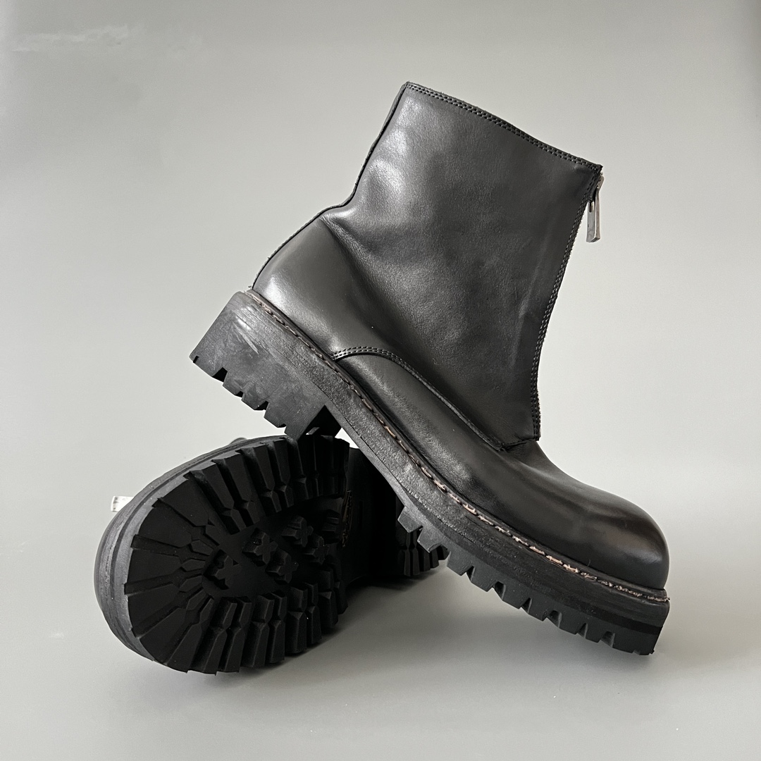 GUlDI 皮鞋 高筒 皮鞋 老爹鞋 运动 复古板鞋 休闲鞋 男鞋 黑色拉链 GR05F-RVRU